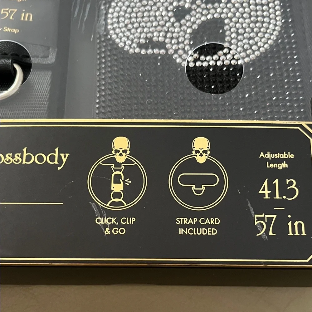NIB! Artikl Black Crossbody Phone Strap with Skull Design